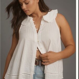 Pilcro “Keira” Cream Sleeveless Blouse with Peter Pan Collar Anthropologie 3X
